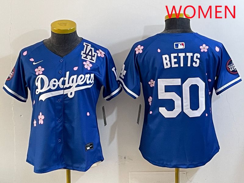 Women Los Angeles Dodgers #50 Betts Blue Sakura Edition 2025 Nike MLB Jersey style 4->women mlb jersey->Women Jersey